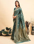 Vasthrlay Womens Banarasi Rama Blue Saree With Unstitched Blouse Piece