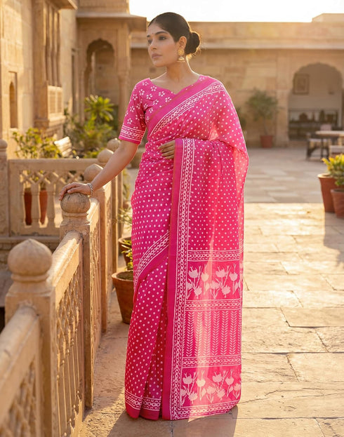 Vasthrlay Womens Printed Unstitched Navy Blue Saree