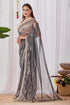 Vasthrlay Black Plain Shimmer Saree With Sequin Border Andunstitched Blouse Piece