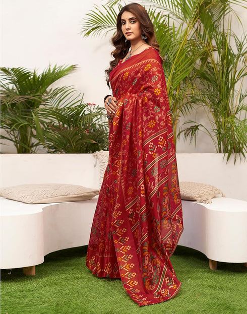 Vasthrlay Womens Printed Unstitched Green Saree