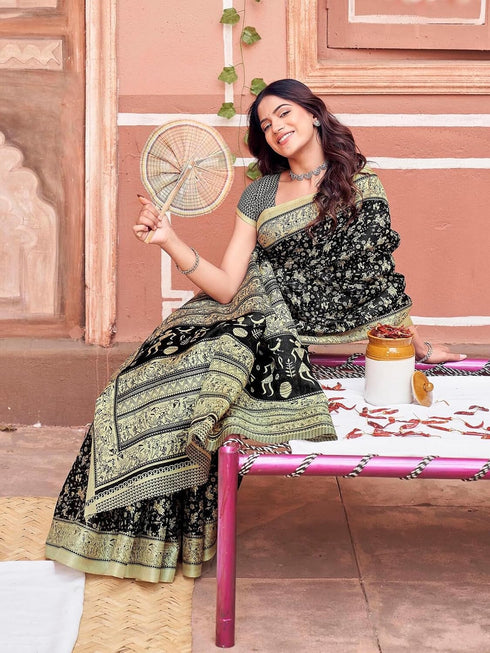 Vasthrlay Womens Printed Unstitched Dusty Pink Saree