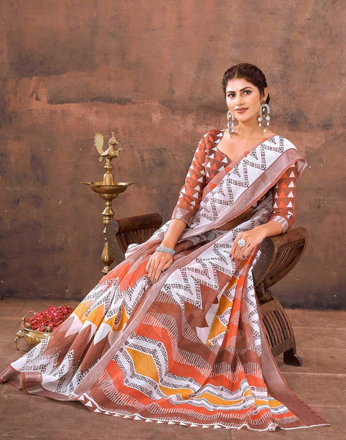 Vasthrlay Special Printed Unstitched Beige Saree