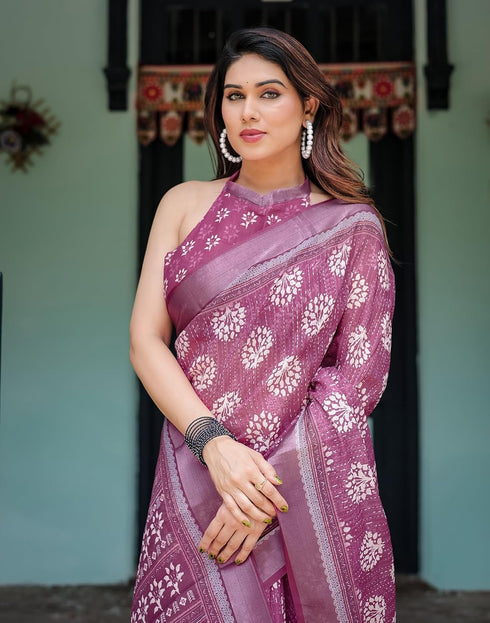 Vasthrlay Womens Printed Unstitched Light Green Saree