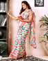 Vasthrlay Womens Printed White Saree With Unstitched Blouse Piece