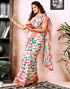 Vasthrlay Womens Printed Unstitched Dark Green Saree