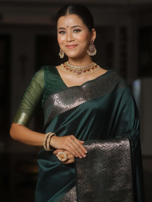 Vsathrlay Saree Kanjivaram Silk Pari Dark