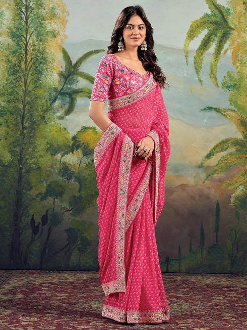 Vasthrlay Georgette Embroidery Rani Saree