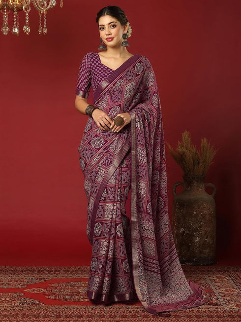 Vasthrlay Georgette Bandhani Unstitched Pink Saree
