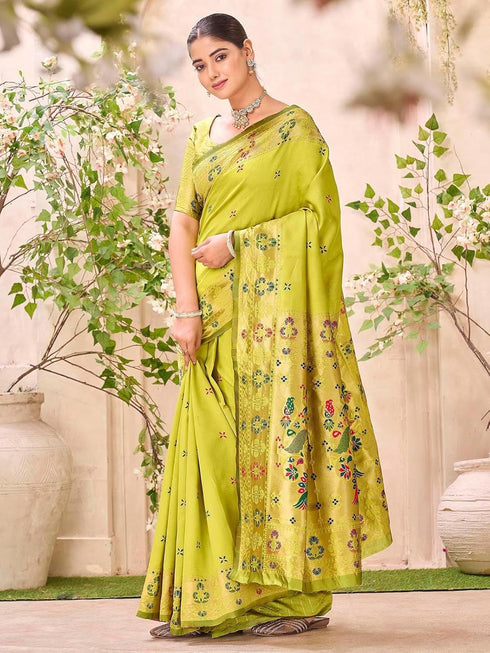 Vasthrlay Paithani Weaving Green Saree