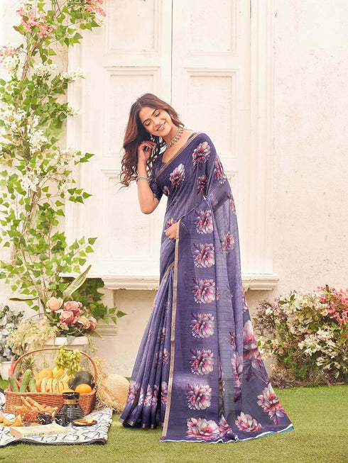 Vasthrlay Womens Printed Unstitched Sage Green Saree