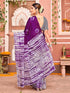 Vasthrlay Womens Printed Dark Purple Saree With Unstitched Blouse Piece