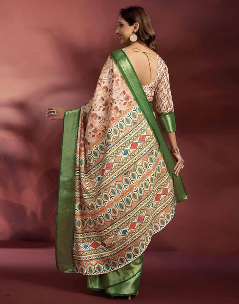 Vasthrlay Womens Printed Unstitched Navy Blue Saree