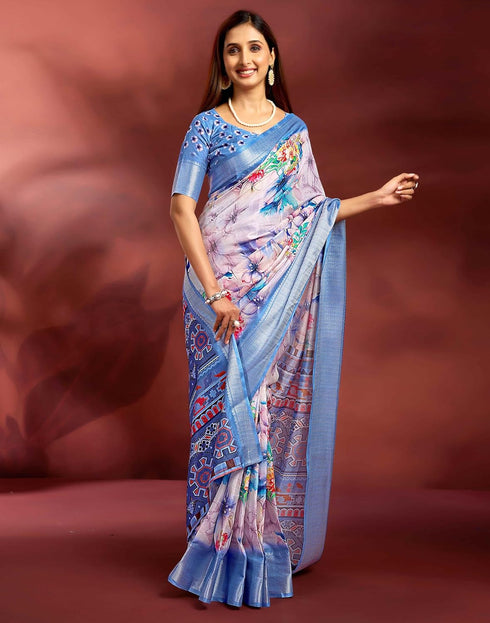 Vasthrlay Printed Jacquard Unstitched Rama Green Saree