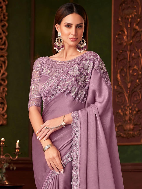 Vasthrlay Embroidery Unstitched Purple Ethnic Wear