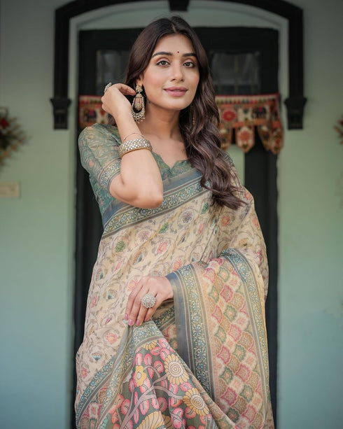 Vasthrlay Handloom Turquoise Paisley Saree