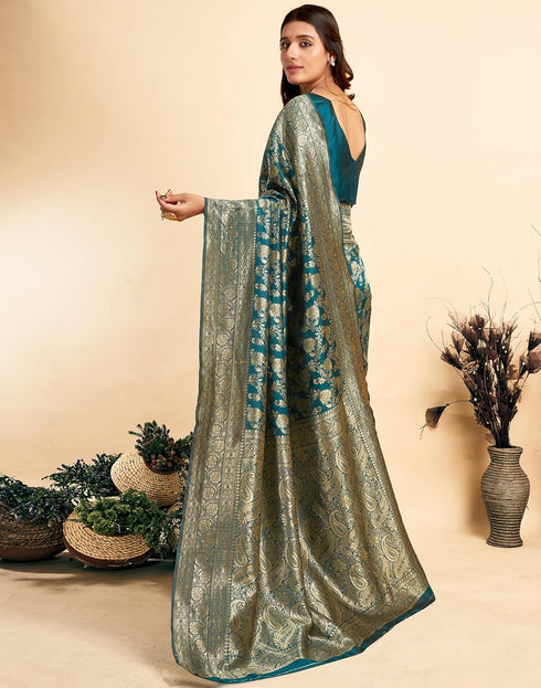 Vasthrlay Womens Banarasi Unstitched Olive Green Saree