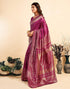 Vasthrlay Kanjivaram Banarasi Wedding Magenta Saree With Magenta Unstitched Blouse Piece