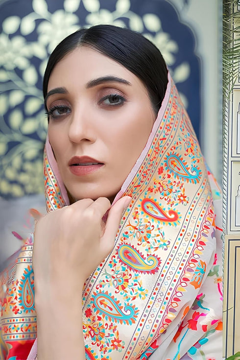 Vasthrlay Kanjivaram Unstitched Kashmir Creamm Free Ethnic Wear