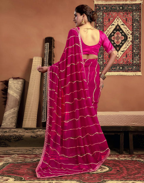 Vasthrlay Georgette Embroidery Pink Saree With Unstitched Blouse Piece