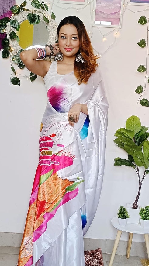 Vasthrlay Chanderi Printed Unstitched Cotton White Free Ethnic Wear