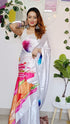 Vasthrlay Chanderi Printed Unstitched Cotton White Free Ethnic Wear