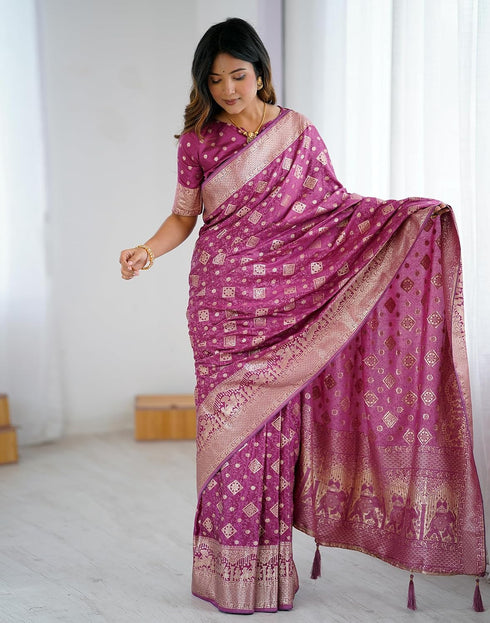 Vasthrlay Banarasi Weaving Purple Saree With Unstitched Blouse Piece