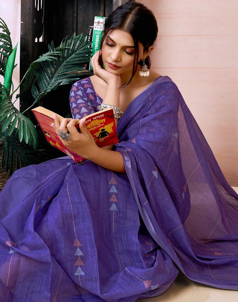 Vasthrlay Womens Printed Unstitched Purple Saree