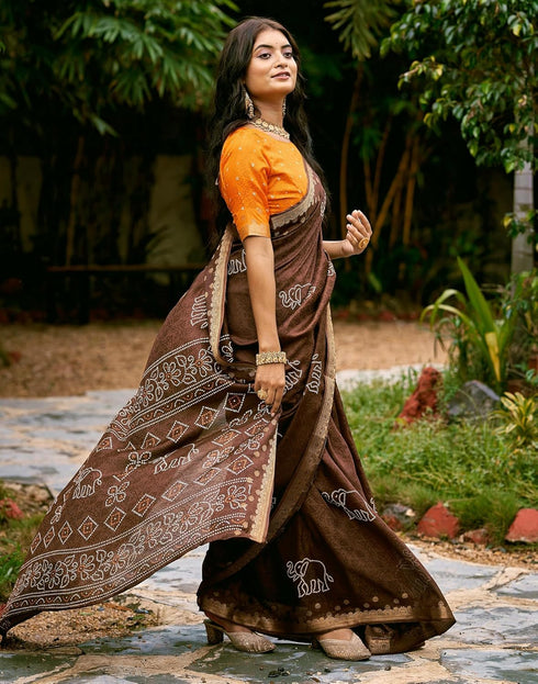 Vasthrlay Bandhani Printed Unstitched Black Saree