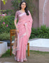Vasthrlay Womens Printed Light Pink Saree With Unstitched Blouse Piece