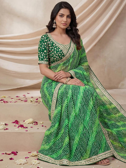 Vasthrlay Georgette Embroidery Unstitched Orange Saree