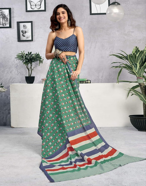 Vasthrlay Womens Printed Dark Beige Saree With Unstitched Blouse Piece