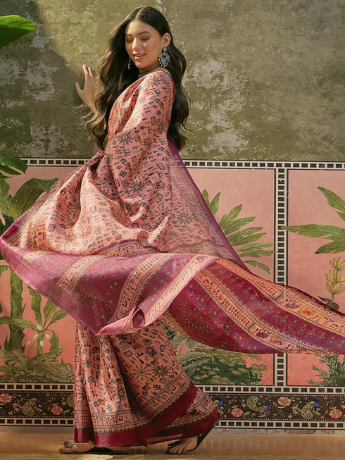 Vasthrlay Womens Printed Unstitched Beige Saree