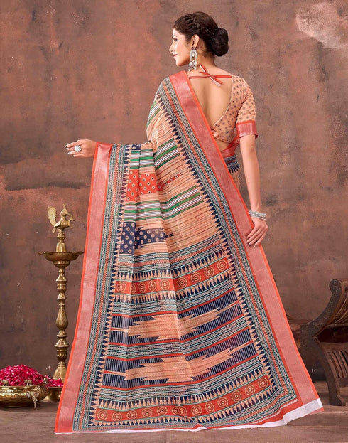 Vasthrlay Special Printed Unstitched Beige Saree