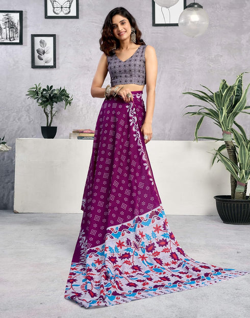 Vasthrlay Womens Printed Unstitched Green Saree