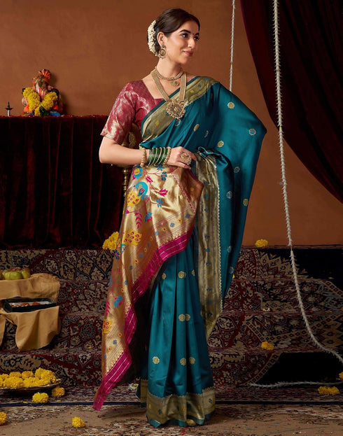Vasthrlay Womens Paithani Unstitched Pink Saree