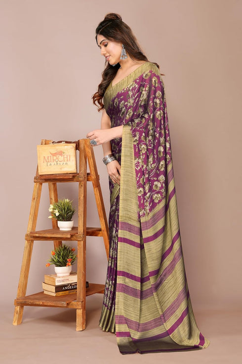 Vasthrlay Fashion Chiffon Printed Navy Ethnic Wear