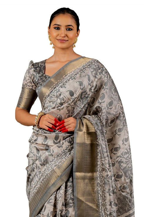 Vasthrlay Fashion Paisley Printed Grey Ethnic Wear