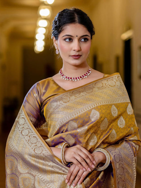 Vasthrlay Banarasi Weaving Peach Saree