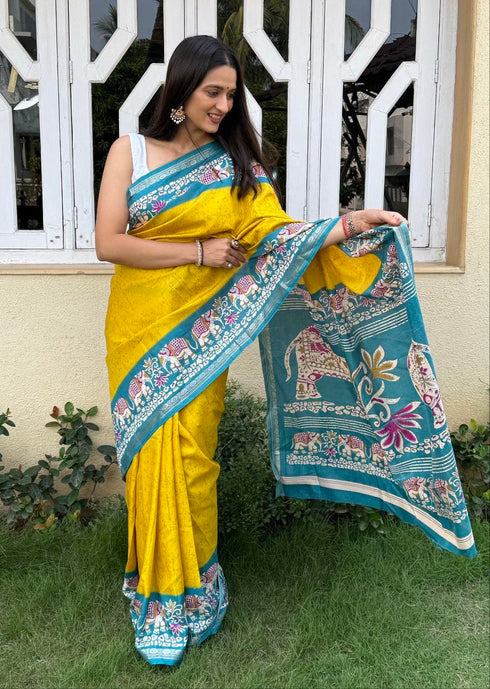 Vasthrlay Kalamkari Elephant Contrast