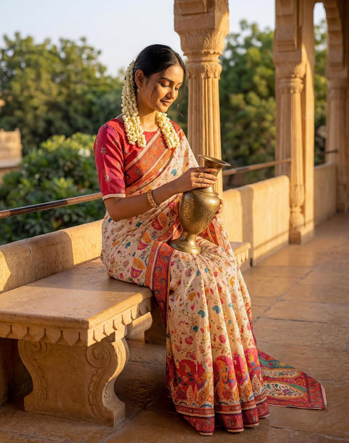 Vasthrlay Banglori Printed Unstitched Peach Saree