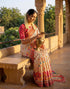 Vasthrlay Banglori Printed Beige | Multi Saree With Red Unstitched Blouse Piece