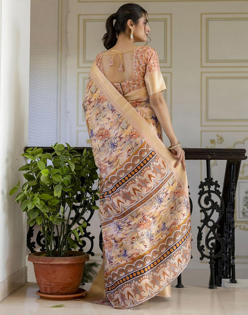 Vasthrlay Womens Striped Unstitched Dusty Pink Saree