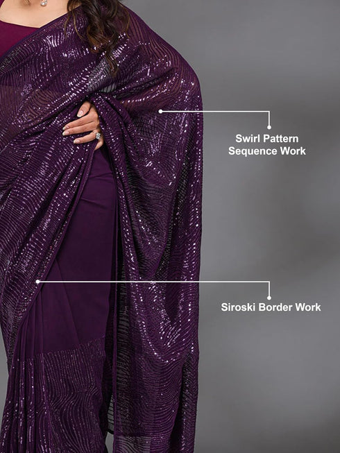 Vasthrlay Georgette Sequence Embroidery Purple Ethnic Wear