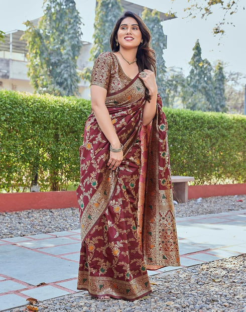 Vasthrlay Banarasi Kanjivaram Az Ys Sirisha Maroon Ethnic Wear