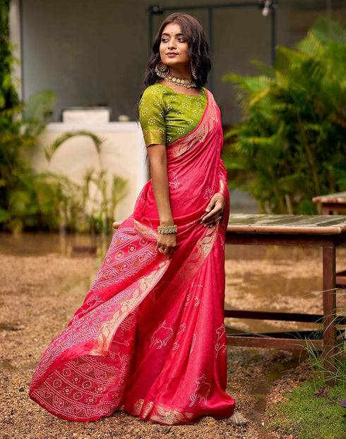 Vasthrlay Bandhani Printed Unstitched Black Saree