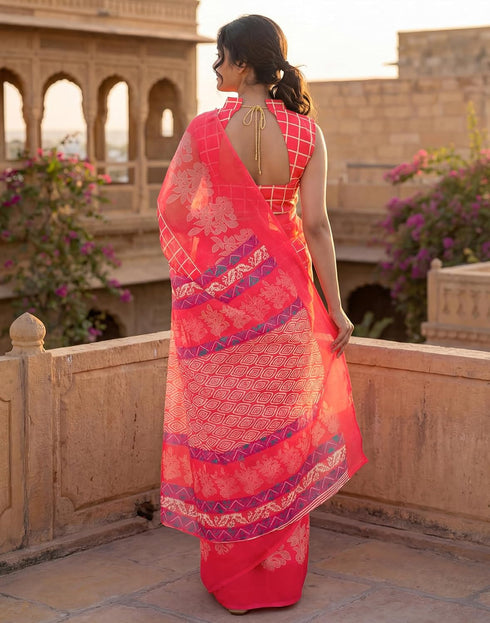 Vasthrlay Womens Printed Unstitched Purple Saree