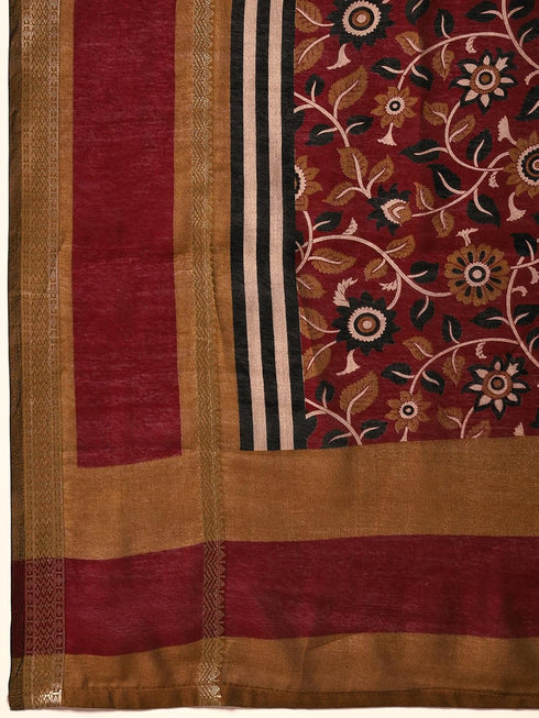 Vasthrlay Printed Weaving Maroon Saree