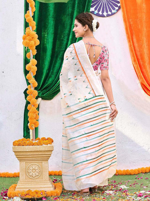 Vasthrlay Tricolor Printed White1 White Saree