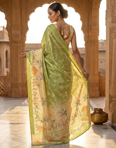 Vasthrlay Womens Printed Unstitched Navy Blue Saree