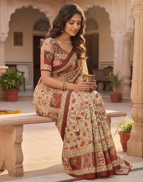 Vasthrlay Womens Printed Unstitched Purple Saree